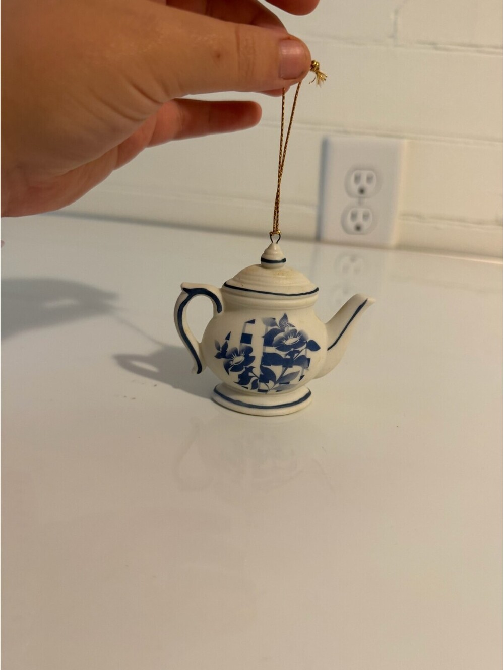 Vintage Nobel Hall Ceramic Teapot Ornament-Blue & White